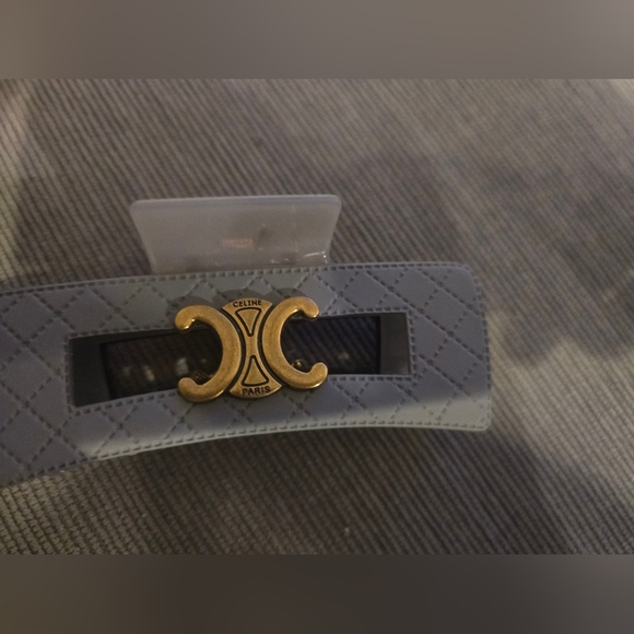 Celine Gray Quilted Hair Clip with Gold Accent - Picture 2 of 10